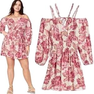 Old Navy Waist-Defined Floral Cold-Shoulder Cutout Smocked Mini Dress Size Large